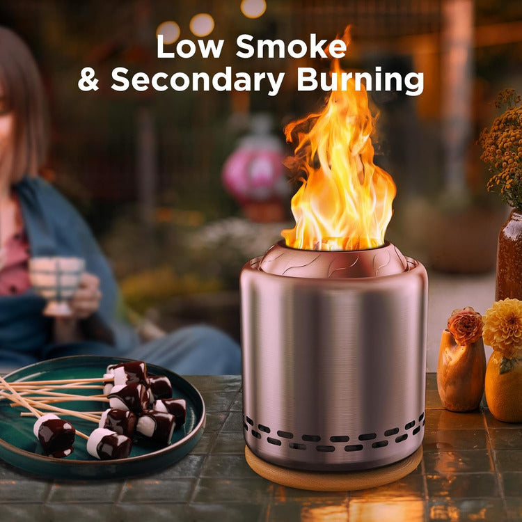 Stove Tabletop Fire Pit with Stand 7.9 X 6.1 In, Smokeless Firepit Camping Outdoor Table Top Firepit for Urban & Suburbs with Portable Travel Bag, Fueled by Pellets or Wood, Stainless Steel