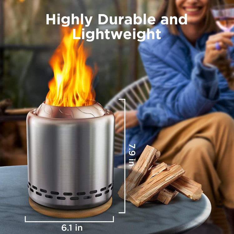 Stove Tabletop Fire Pit with Stand 7.9 X 6.1 In, Smokeless Firepit Camping Outdoor Table Top Firepit for Urban & Suburbs with Portable Travel Bag, Fueled by Pellets or Wood, Stainless Steel