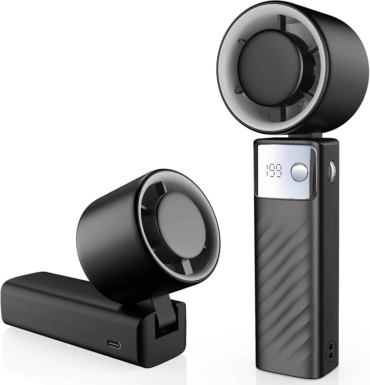 Portable Handheld Turbo Fan - Foldable Mini Fan with Air Turbo Tech, 1-199 Speed Adjustment, 20H Runtime, LED Display, Battery-Powered for Indoor/Outdoor Use, Dark Black