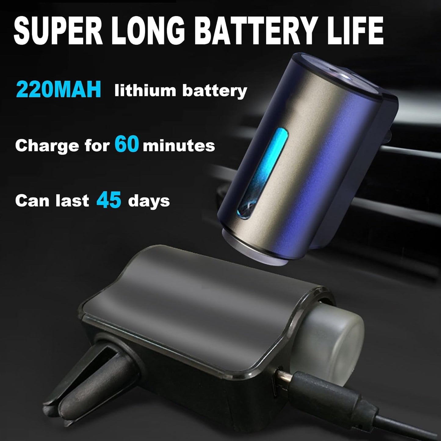 Smart Rechargeable Car Air Freshener & Aroma Diffuser with Adjustable Settings and 3 Cologne Bottles