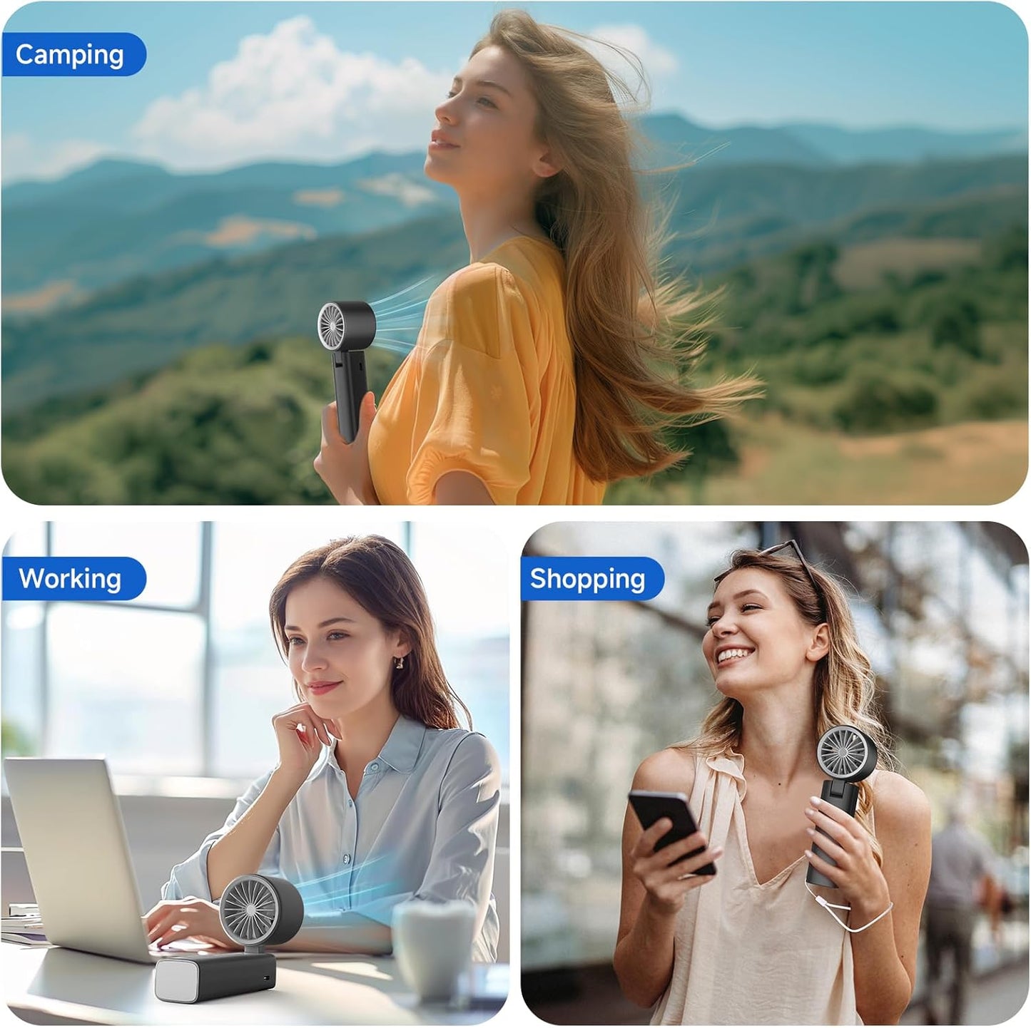 Portable Handheld Turbo Fan - Foldable Mini Fan with Air Turbo Tech, 1-199 Speed Adjustment, 20H Runtime, LED Display, Battery-Powered for Indoor/Outdoor Use, Dark Black