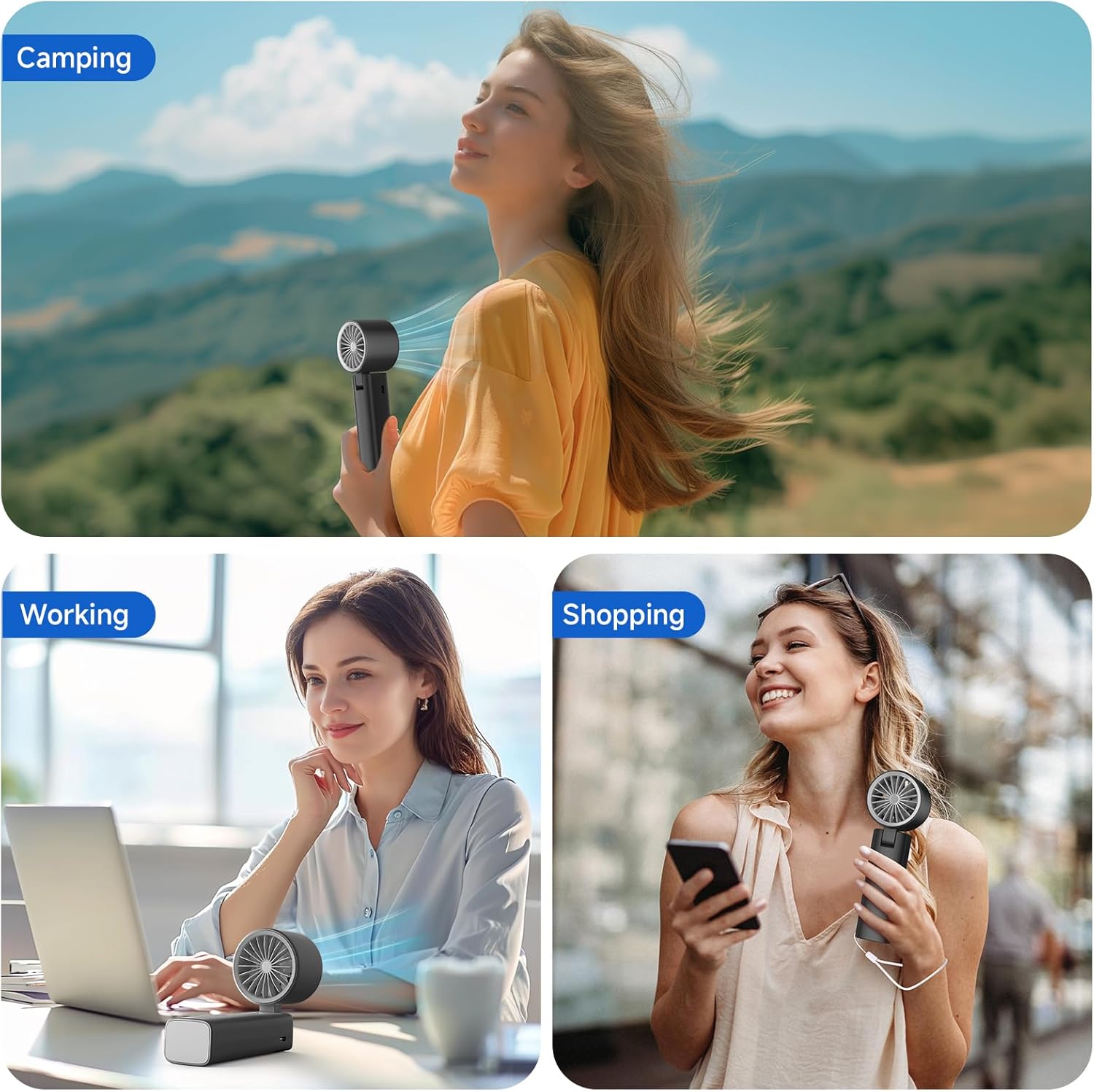 Portable Handheld Turbo Fan - Foldable Mini Fan with Air Turbo Tech, 1-199 Speed Adjustment, 20H Runtime, LED Display, Battery-Powered for Indoor/Outdoor Use, Dark Black