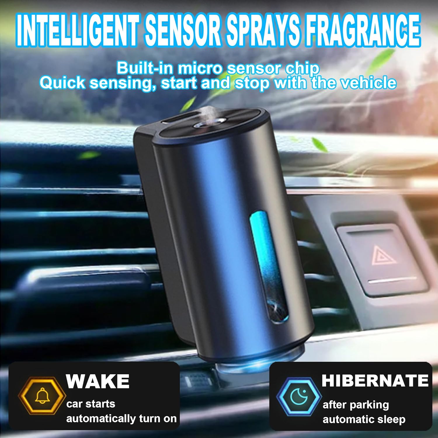 Smart Rechargeable Car Air Freshener & Aroma Diffuser with Adjustable Settings and 3 Cologne Bottles