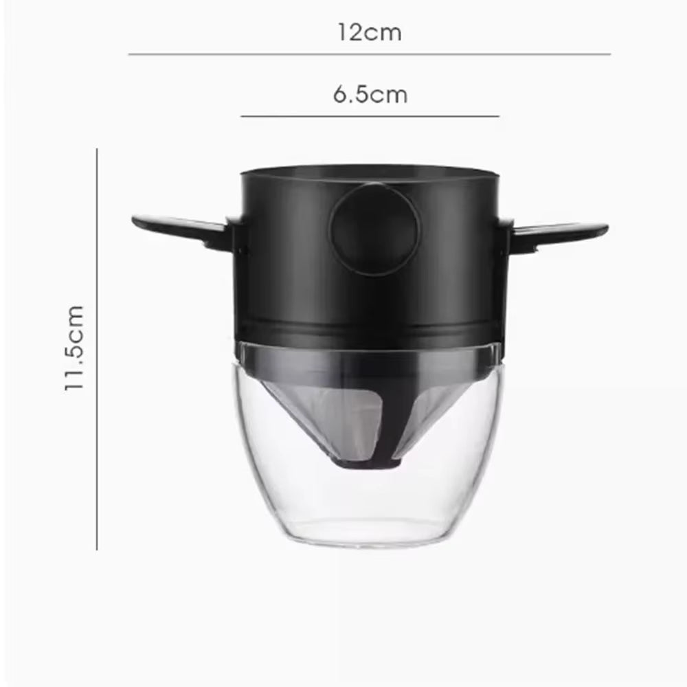 Portable Hand-Brewed Coffee Filter Cup Stainless Steel Folding Ear Filter Drip-Free Coffee Filter Cup with Bottom Tray