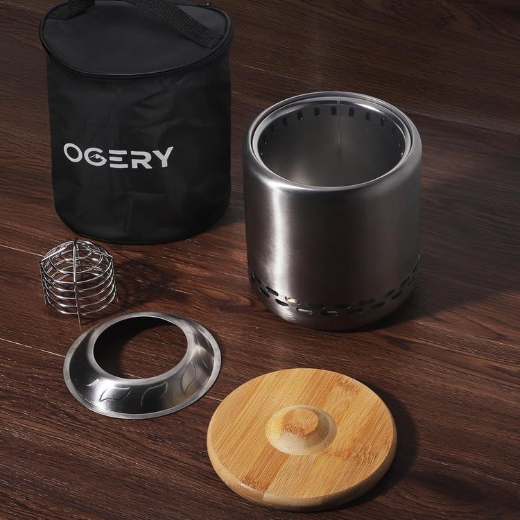 Stove Tabletop Fire Pit with Stand 7.9 X 6.1 In, Smokeless Firepit Camping Outdoor Table Top Firepit for Urban & Suburbs with Portable Travel Bag, Fueled by Pellets or Wood, Stainless Steel