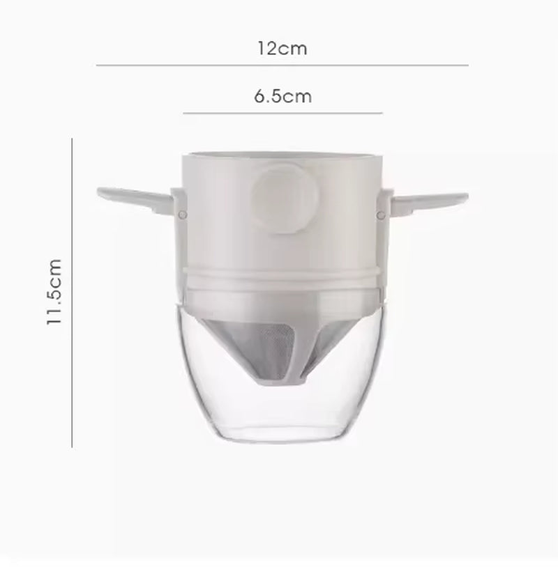 Portable Hand-Brewed Coffee Filter Cup Stainless Steel Folding Ear Filter Drip-Free Coffee Filter Cup with Bottom Tray